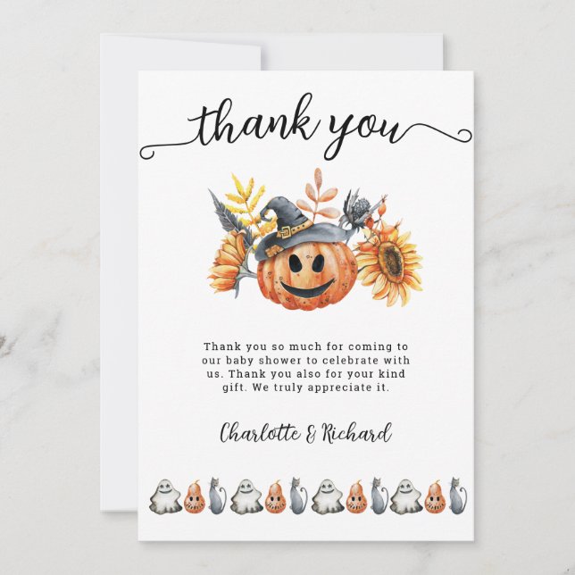 Halloween Pumpkin Little Boo Baby Danke-Karte Einladung (Vorderseite)