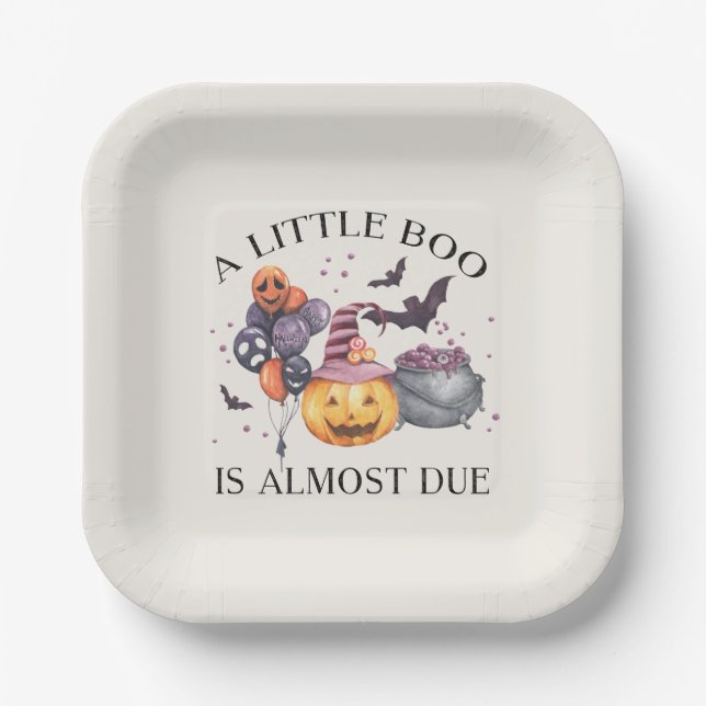 Halloween Pumpkin Little Boo Baby Dusche Pappteller (Vorderseite)