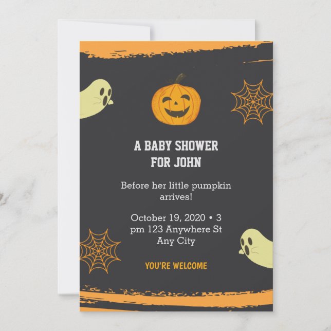 Halloween Pumpkin Little Boo Black Baby Dusche Einladung (Vorderseite)