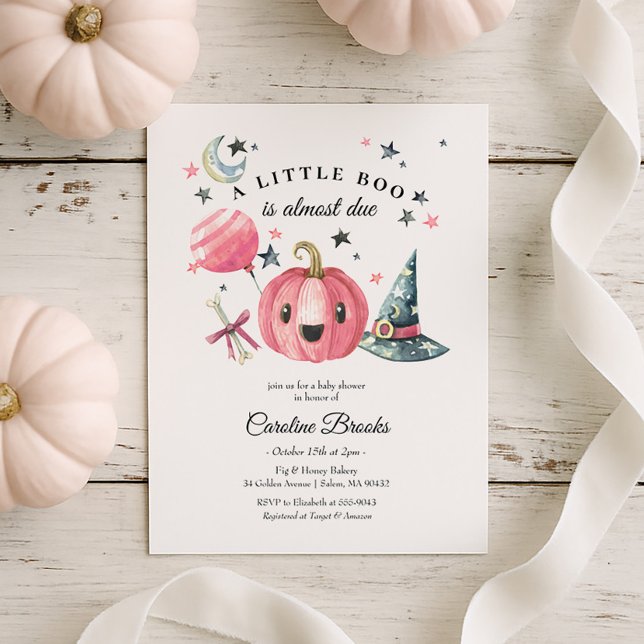 Halloween Pumpkin Little Boo Pink Babydusche Einladung (Von Creator hochgeladen)