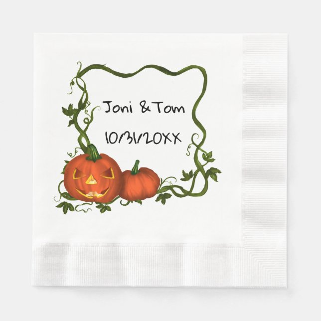 Halloween Pumpkin Monogram Paper Napkin Serviette (Vorderseite)