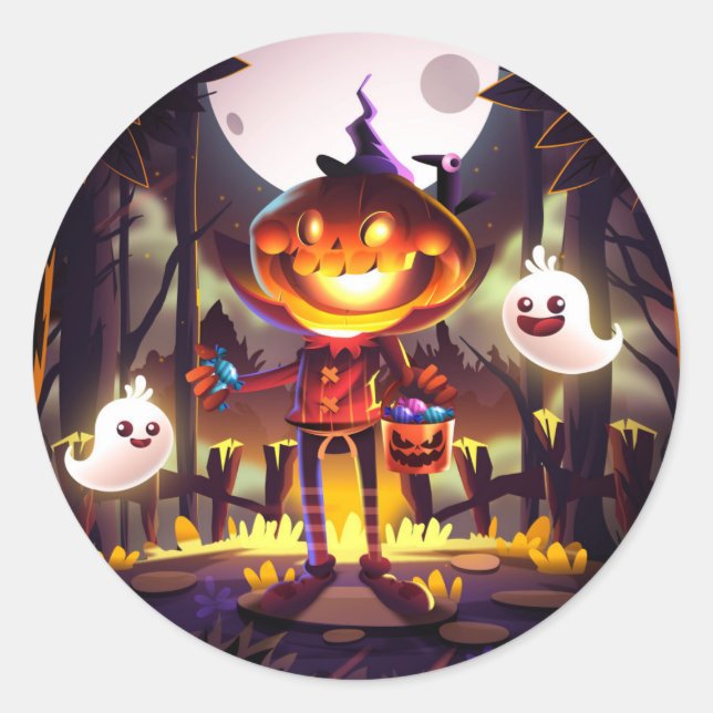 Halloween Pumpkin Niedlich Ghosts Moon Beängstigen Runder Aufkleber (Vorderseite)