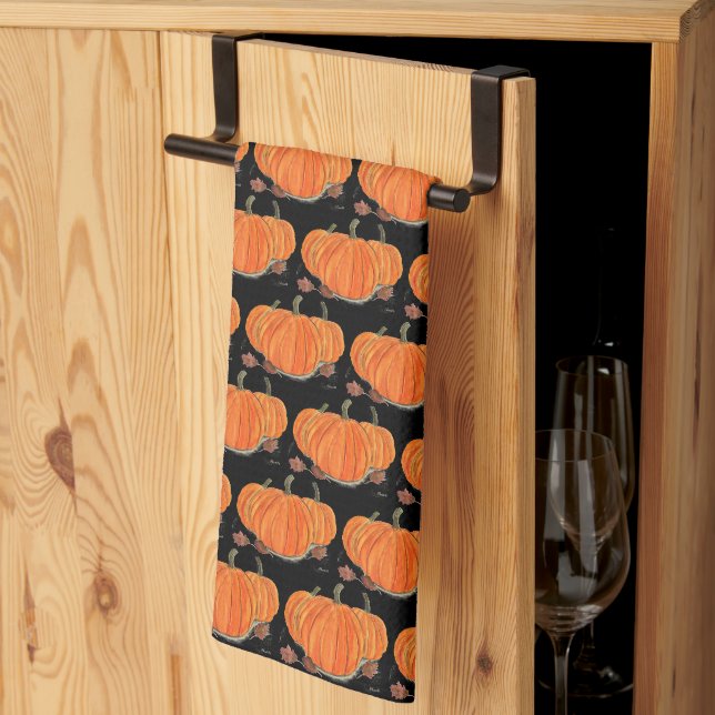 Halloween Pumpkin Niedlich Pattern Orange Fall Web Geschirrtuch (Drittel gefaltet)