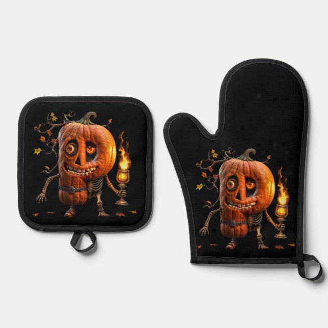 Halloween Pumpkin Ofenhandschuh & Topflappen-Set (Vorderseite)