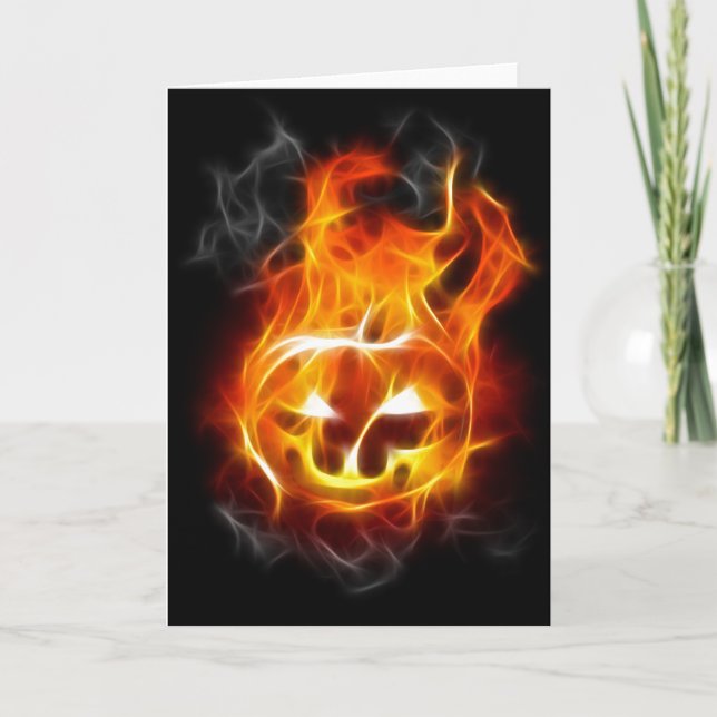 Halloween Pumpkin on Fire Karte (Vorderseite)