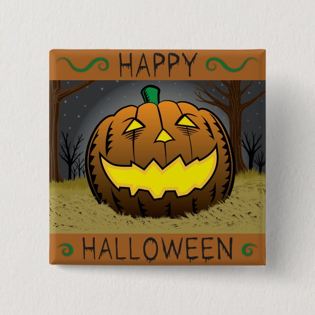 Halloween Pumpkin on Hay Button (Vorderseite)