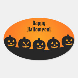 Halloween Pumpkin Orange Black Spooky Silhouette Ovaler Aufkleber