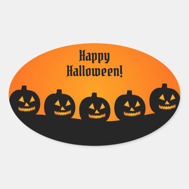 Halloween Pumpkin Orange Black Spooky Silhouette Ovaler Aufkleber (Vorderseite)
