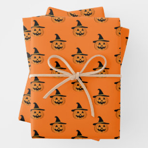 Halloween Pumpkin Pattern Orange Wrapping Paper Geschenkpapier Set