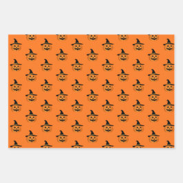 Halloween Pumpkin Pattern Orange Wrapping Paper Geschenkpapier Set