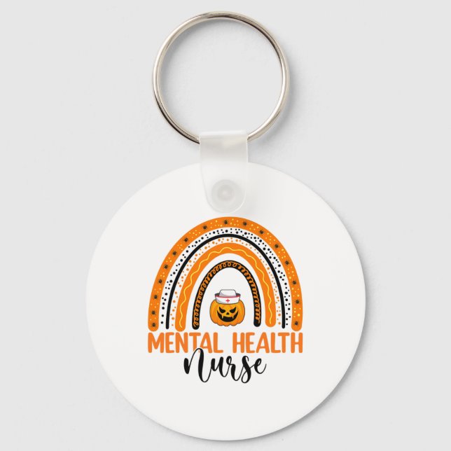 Halloween Pumpkin Rainbow Mental Health Nu Schlüsselanhänger (Vorderseite)
