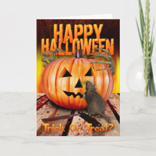 Halloween Pumpkin Rat, Skeleton Hands and Fire Karte