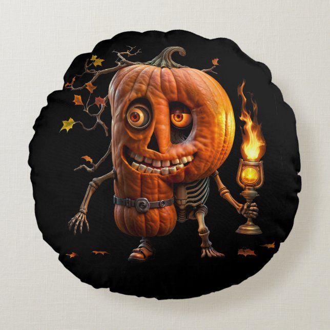 Halloween Pumpkin Rundes Kissen (Vorderseite)