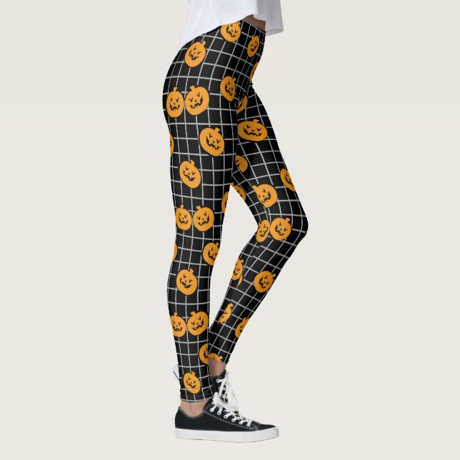 Halloween Pumpkin, Schwarz, Orange und Grau Leggin Leggings (Rechts)