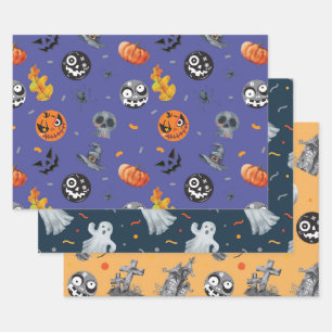 Halloween Pumpkin Skeleton Spuk House Friedhof Geschenkpapier Set