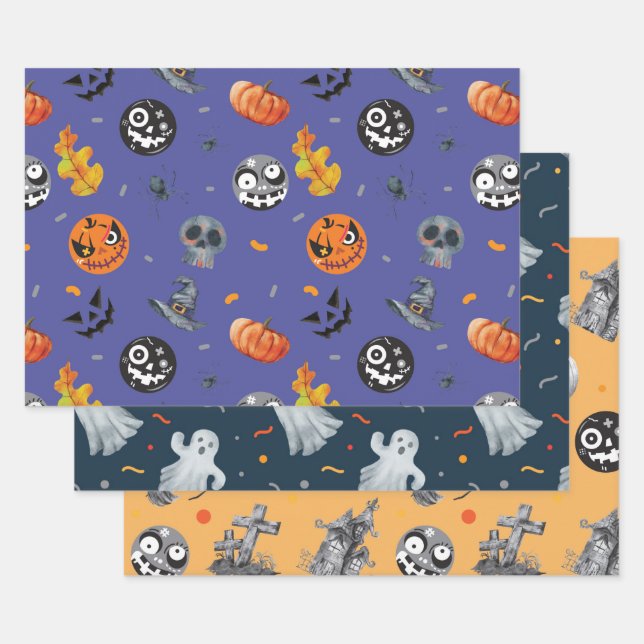 Halloween Pumpkin Skeleton Spuk House Friedhof Geschenkpapier Set (Set)