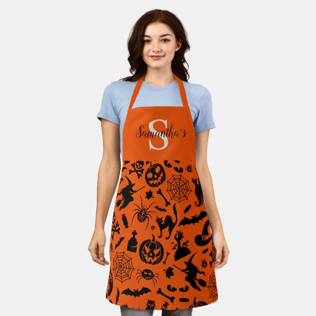 Halloween Pumpkin Skull Hexe Spider Bat orange Schürze (Getragen)
