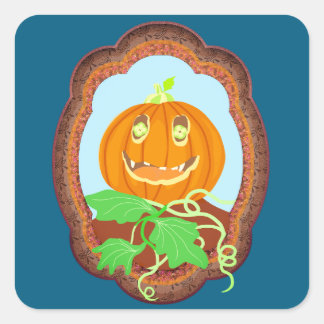 Halloween pumpkin smiling whimsical and spooky quadratischer aufkleber