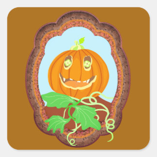 Halloween pumpkin smiling whimsical and spooky quadratischer aufkleber