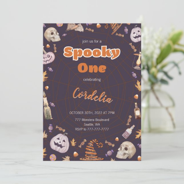 Halloween Pumpkin Spooky Ein Geburtstag Einladung (Stehend Vorderseite)