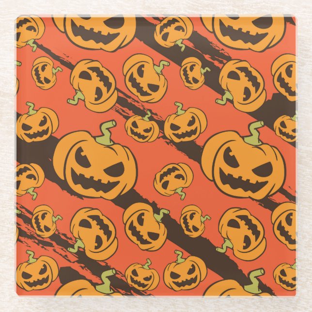 Halloween Pumpkin: Spooky Seamless Pattern Glasuntersetzer (Vorderseite)
