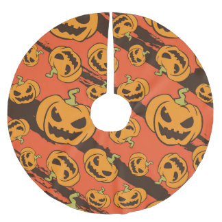 Halloween Pumpkin: Spooky Seamless Pattern Polyester Weihnachtsbaumdecke