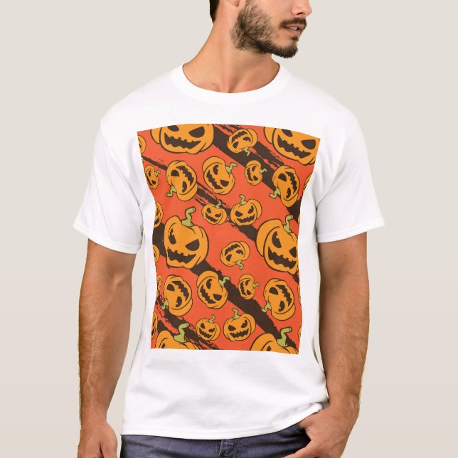 Halloween Pumpkin: Spooky Seamless Pattern T-Shirt (Vorderseite)