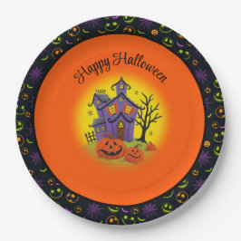 Halloween Pumpkin Spuk House Fun Custom Text Pappteller