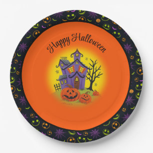 Halloween Pumpkin Spuk House Fun Custom Text Pappteller