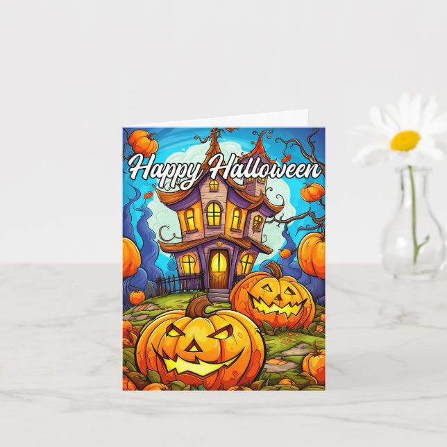 Halloween Pumpkin & Spuk House Karte (Kleine Pflanze)