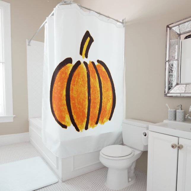 Halloween Pumpkin Stift Zeichnend, Pumpkins Duschvorhang (Beispiel)