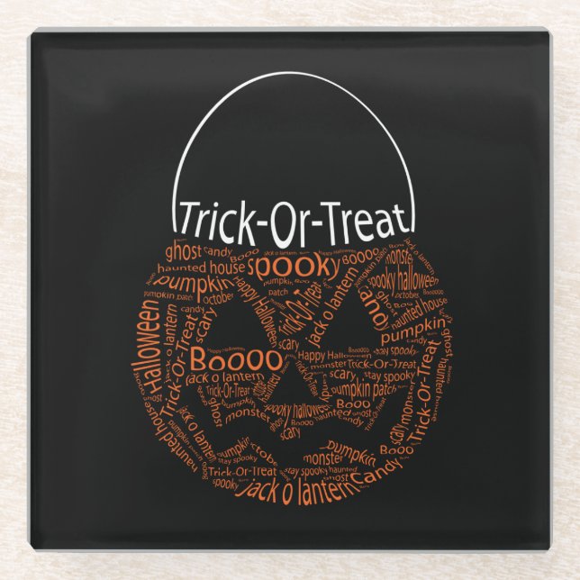 Halloween Pumpkin Typografie Orange Black Glasuntersetzer (Vorderseite)