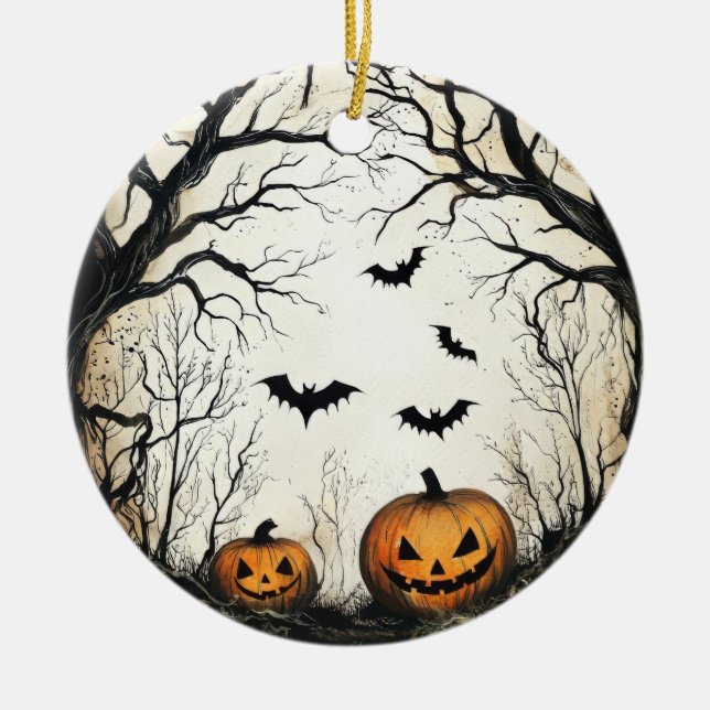 Halloween Pumpkin und Bat Keramik Ornament (Vorne)