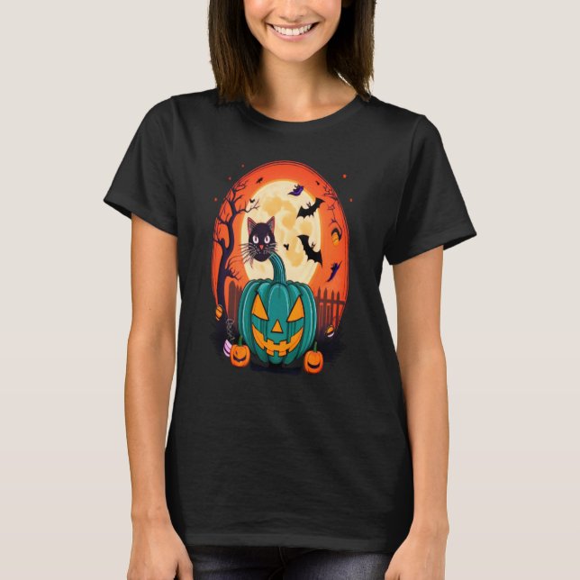 Halloween Pumpkin und Cat Tshirt (Vorderseite)