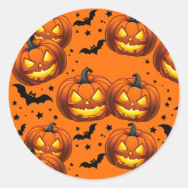 Halloween Pumpkin und Fledermäuse Runder Aufkleber