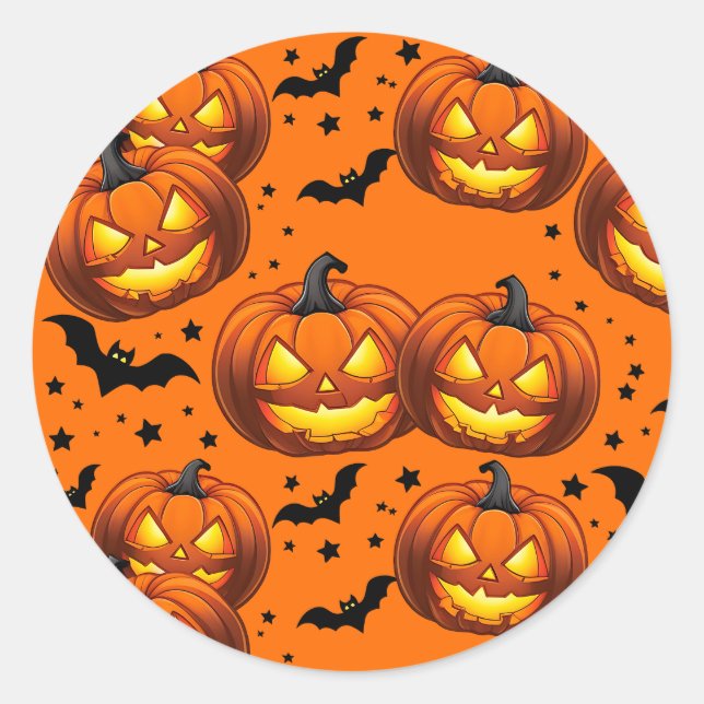 Halloween Pumpkin und Fledermäuse Runder Aufkleber (Vorderseite)