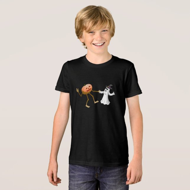 Halloween Pumpkin und Ghost Tri-Blend Shirt (Vorderseite voll)