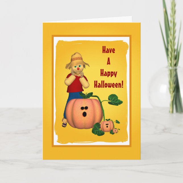 Halloween Pumpkin und Scarecrow Card Karte (Vorderseite)