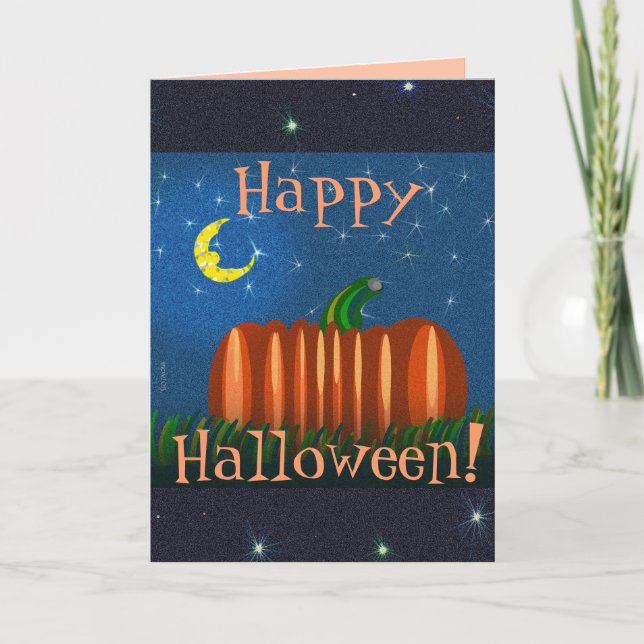 Halloween Pumpkin unter dem Mond und den Sternen Karte (Vorderseite)