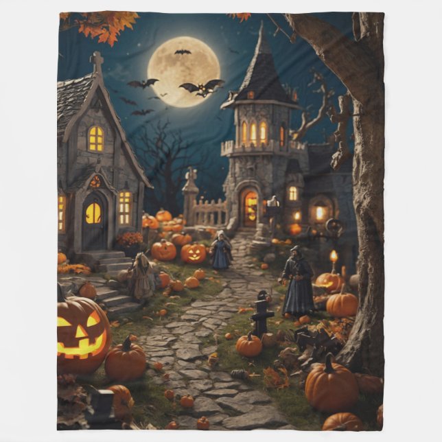 Halloween Pumpkin Village Fleecedecke (Vorderseite)