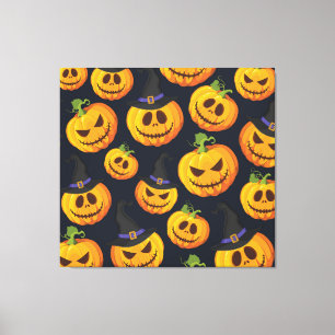 Halloween Pumpkin: Vintages Hexenmuster Leinwanddruck