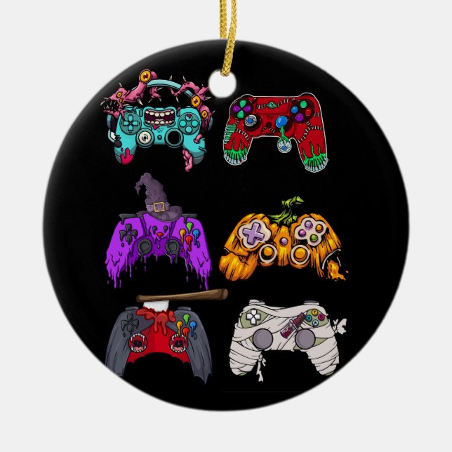 Halloween Pumpkin Witch Gaming Controller Zombie Keramik Ornament (Vorne)