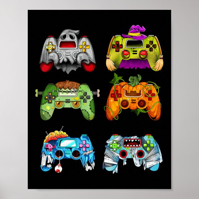 Halloween Pumpkin Witch Gaming Controller Zombie Poster (Vorne)
