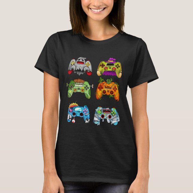 Halloween Pumpkin Witch Gaming Controller Zombie T-Shirt (Vorderseite)
