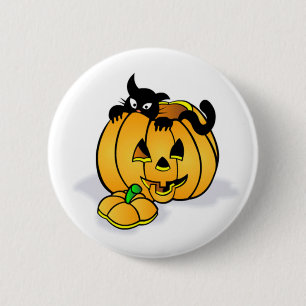 Halloween Pumpkin with Black Cat Button
