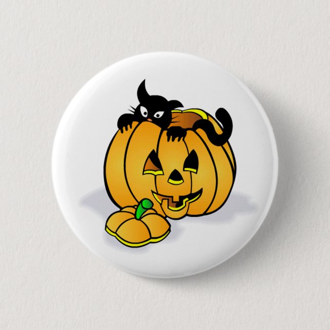 Halloween Pumpkin with Black Cat Button (Vorderseite)