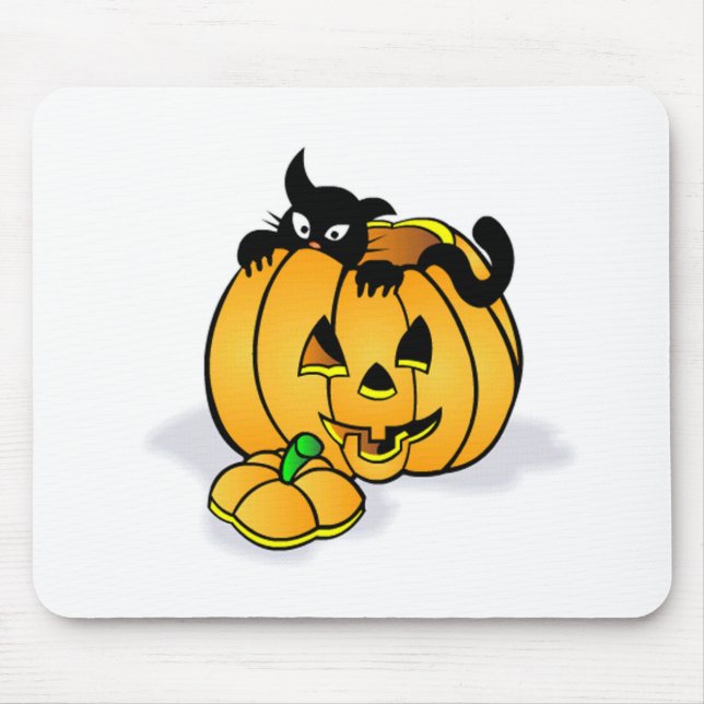 Halloween Pumpkin with Black Cat Mousepad (Vorne)