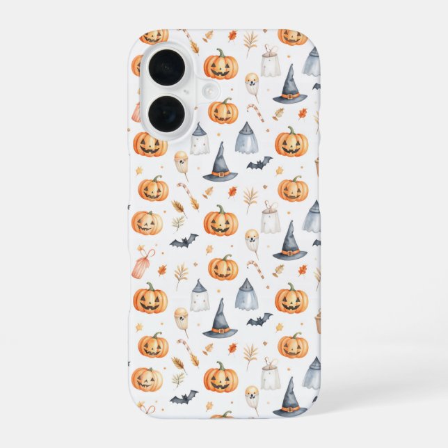 Halloween Pumpkins and Ghosts Pattern iPhone 16 Hülle (Rückseite)