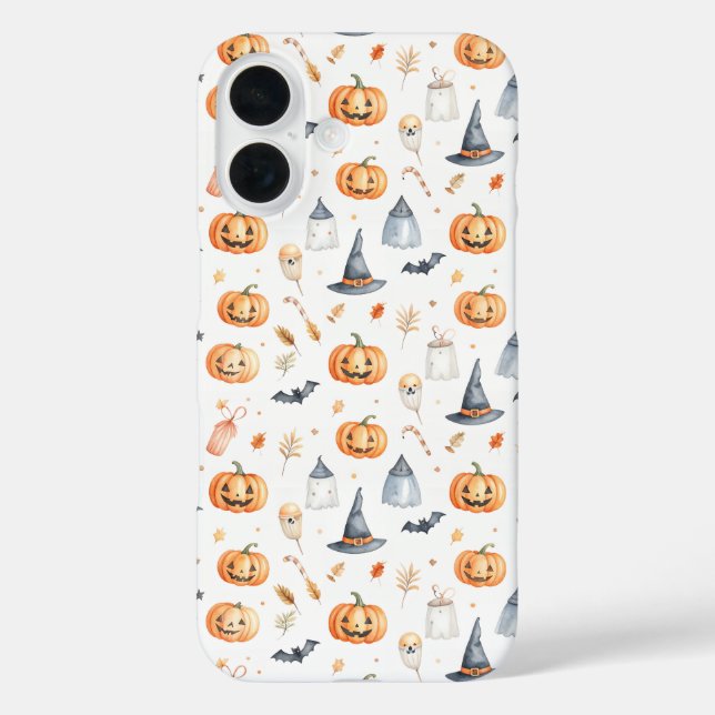 Halloween Pumpkins and Ghosts Pattern iPhone 16 Hülle (Rückseite)