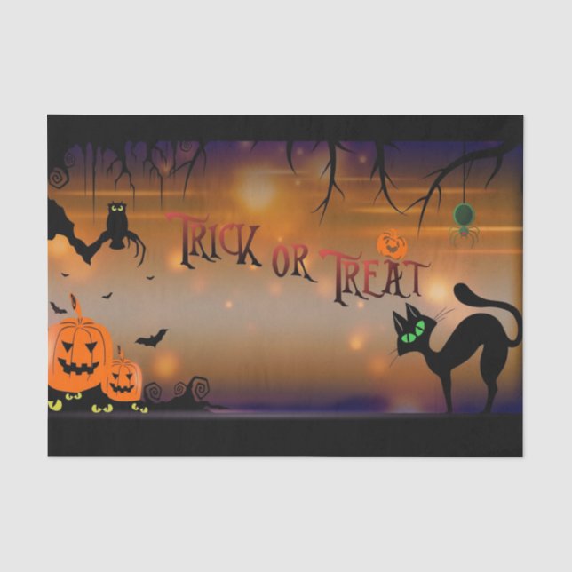 Halloween Pumpkins Bats Black Cat Riesige grüne Au Seidenpapier (Vorderseite)